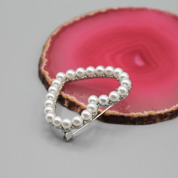 Heart love romantic pin brooch jewelry fashion pearls silver white gold tone new - Picture 4 of 13
